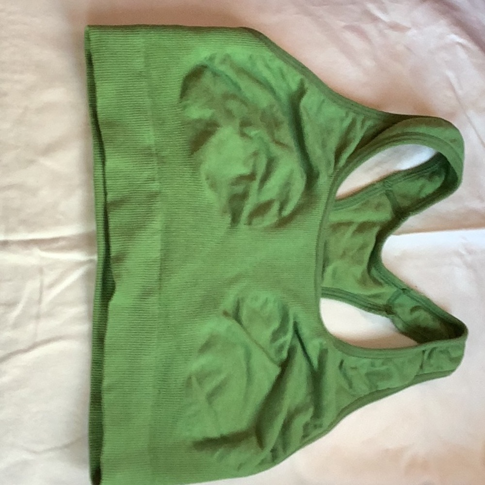 Ibex Vibrant Green, merino wool blend sports bra, Medium